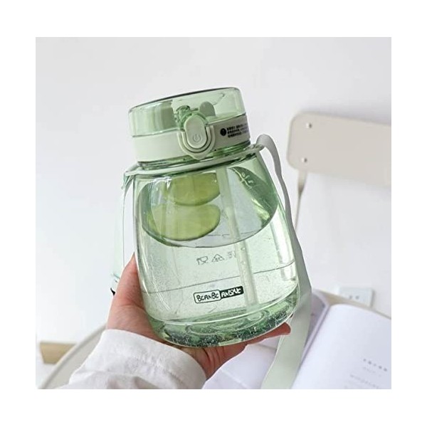 MOIOIBE Bouteille deau verte de 1,27 l avec paille - Pour femme - Style Kawaii - Avec sangle - Pour enfants