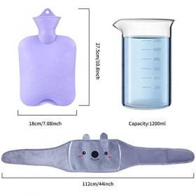 Bouillotte avec lot de 2 housses de taille, poche à eau chaude en caoutchouc pour lhiver avec peluche douce gris avec houss