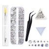 1500 pcs Strass -AB et Cristal Clair Nail Art Diamond Set,Avec une Pince à épiler et Stylet à Strass,Plateau de Classificatio