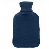 Bouillotte avec housse tricotée axion | Bleu foncé et motif de pin | En caoutchouc naturel | Bouillotte pour thermothérapie |