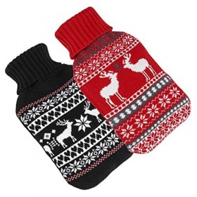 Bambelaa! Lot de 2 grandes bouillottes de lit en fausse fourrure avec deux motifs en tricot Rouge/noir environ 2 x 2 litres 