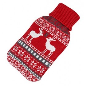 Bambelaa! Lot de 2 grandes bouillottes de lit en fausse fourrure avec deux motifs en tricot Rouge/noir environ 2 x 2 litres 