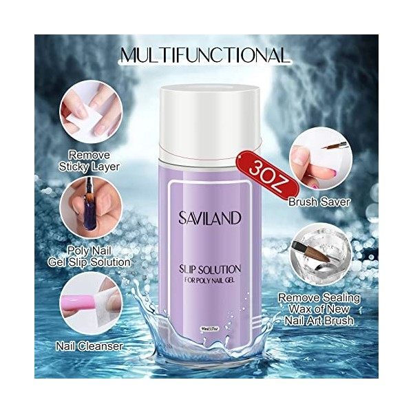 Saviland Slip Solution Gel, 90ML Construction Polymer Gel Liquide de Nettoyage avec Pinceau, Nail Extension Gel Solution Liqu