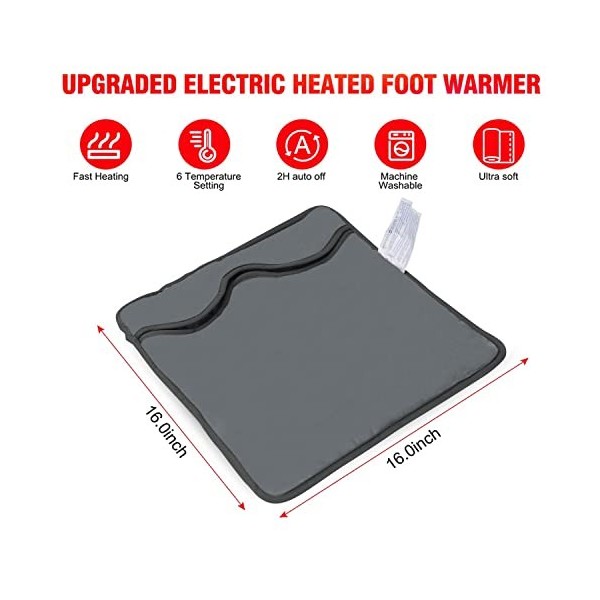 Chauffe-pieds avec 6 niveaux de température Chauffe-pieds électrique  Télécommande LED incl. Doublure intérieure lavable Anthracite
