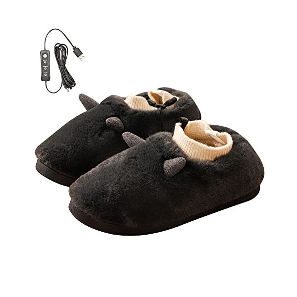 Chauffe Pieds,Femmes Hiver Chaud Chausson Hommes Coton Peluche Doublure Accueil Pantoufle Intérieur Chaussures,Electrique USB