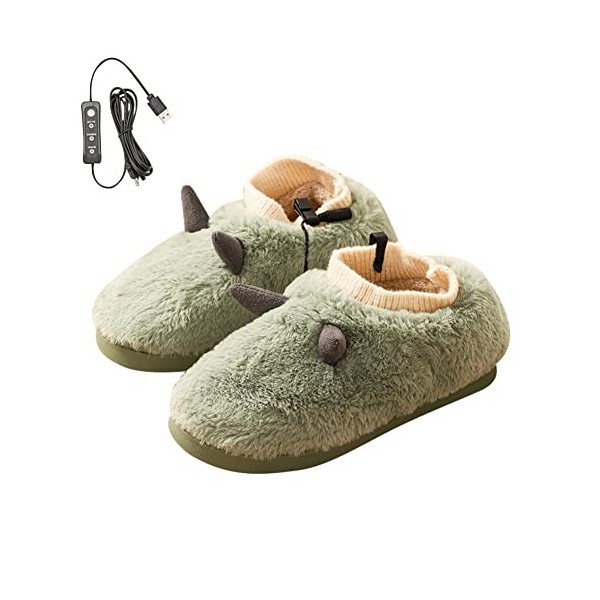 Chauffe Pieds,Femmes Hiver Chaud Chausson Hommes Coton Peluche Doublure Accueil Pantoufle Intérieur Chaussures,Electrique USB