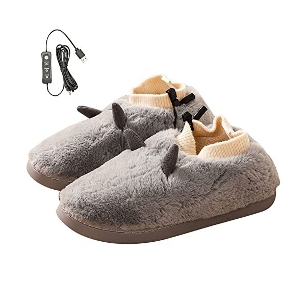 Chauffe Pieds,Femmes Hiver Chaud Chausson Hommes Coton Peluche Doublure Accueil Pantoufle Intérieur Chaussures,Electrique USB