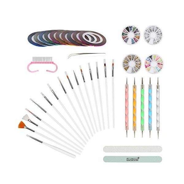 AirSMall 37-pièces nail art pinceau set, 15 pièces de pinceau à ongles, 10 rouleaux de bande de clous, 5 pièces dotted pen po