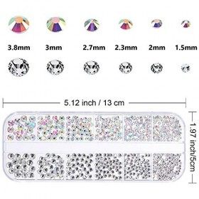 6 tailles de cristaux AB pour nail art strass et strass transparents avec pince à épiler et stylo à pois