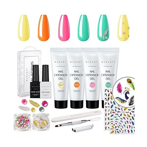 Makart Poly Nail Gel Oiseaux de Paradis Kit de gel dextension dongles en Poly Gel damélioration des Ongles 4 Couleurs de G