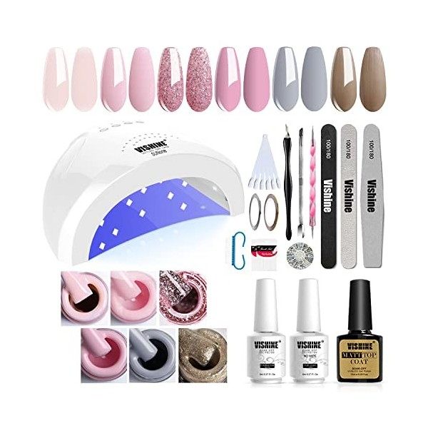 Vishine Vernis à ongles gel kit de démarrage avec 48 W Sunone lampe UV à ongles à LED Speed sèche Manucure outils 6 couleurs 