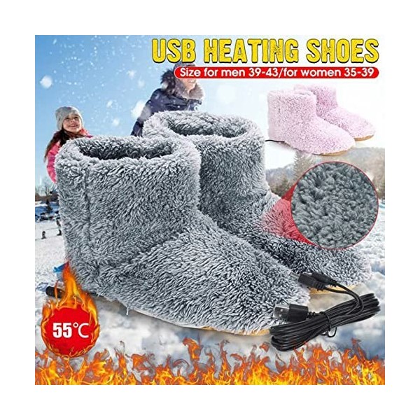 DFFH Électrique Chauffe-Pieds Chargement USB Chauffage Pantoufle Doux Confortable Peluche Chaussures Chauffantes Lavable lhi