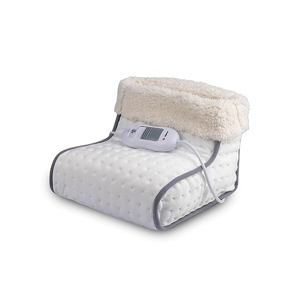 Alpina Chauffe-Pied électrique 3 Niveaux de Chaleur - Housse intérieure Lavable - 100 W - Blanc/Gris - 30 x 30 x 23 cm