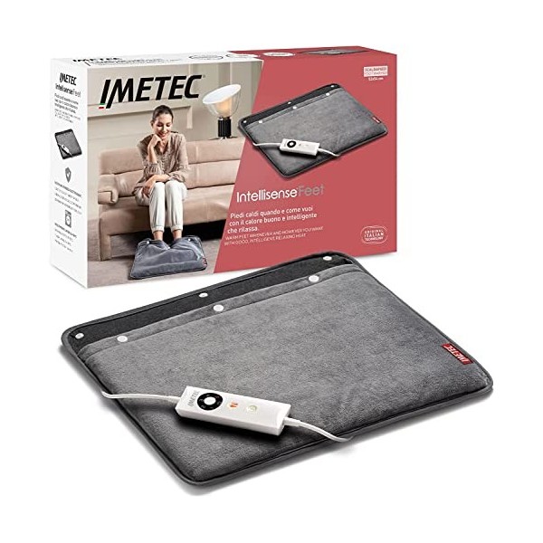 Imetec Intellisense Chauffe Pieds Électrique 52x54 cm - Tissu Doux Sherpa, 5 Températures, Arrêt Automatique - Sécurité Elect