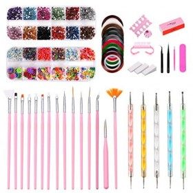 43PCS Nail Art Kit,Professional 3D Nail Art Supplies with Glitter Nail Rhinestones,Nail Art Brushes,Nail Dotting Pen,Nail