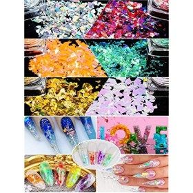 Warmfits Sirène Nail Glitter Set 12 Boîtes Ongles Paillettes Flocons Set Irrégulier Irisé pour Ongles Art Manucure Conseils D