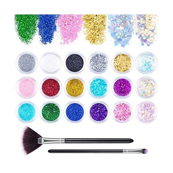 MELLIEX 18 Pièces Poudre Paillettes pour Ongles, Paillettes dArt dOngle Paillettes Holographiques, Paillettes Cosmétiques p