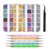 FOCCTS 4 Boîtes Nail art strass ongles +4 stylos verni à ongle +1 pince à épiler stickers strass et paillettes, ongles Nail a
