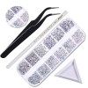 1500 Pcs Diamants Nail art Diamants de Type AB et Cristaux Transparents équipés de Pinces,Dune Boîte de Rangement,Dun Crayo