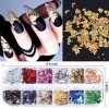 12 Pcs Paillettes Ongles Feuilles dor et argent, Ebanku Nail Art Glitter Flocons Holographiques pour Ongles Décor