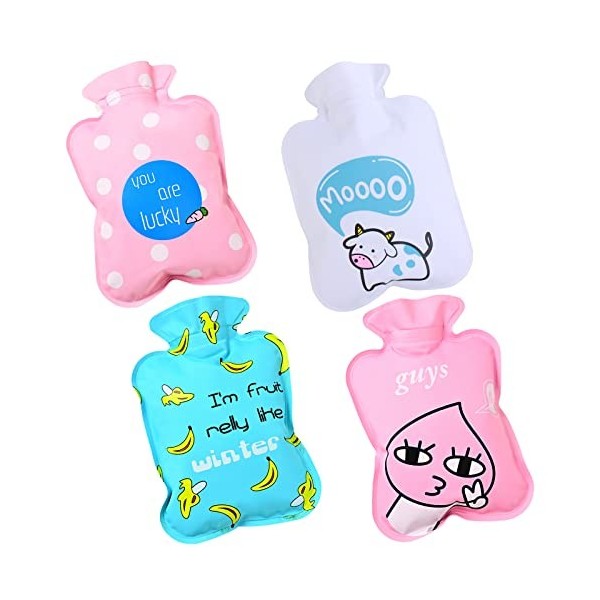 4pcs Mini Cartoon Hot Water Bag,ZHULIA-Cute Hand Warmer Handbag Hot Water Bag for pain relief, back, neck and warmth, foot an