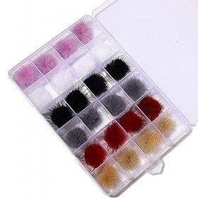 Yzzseven Lot de 24 adorables pompons à ongles magnétiques en polaire de vison amovible 3D pour nail art 6 couleurs 