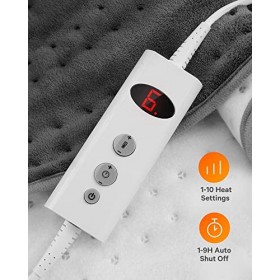 Couverture Chauffante Électrique 150x80cm Gris Avec 10 Niveaux de Température, Extinction Automatique & Protection Contre la 