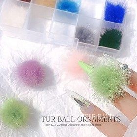 Yzzseven Lot de 24 adorables pompons à ongles magnétiques en polaire de vison amovible 3D pour nail art 6 couleurs 
