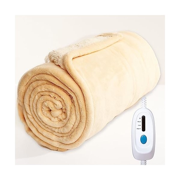 JETS HOME Couverture chauffante électrique 130 x 180cm - 4 couvertures chauffantes chauffantes Horizontales et arrêt Automat