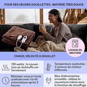 KLARSTEIN Couverture Chauffante 2 Places électrique XXL 200x180 cm, Plaid Chauffant, Couette Lavable Machine 120W, 3 Températ