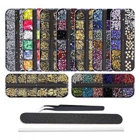 EBANKU 9 Boîtes Nail Art Ongles Strass Art dongle Précieuses de Cristaux Mélangés Clou Goujons étoile de Perles de Pièrres S