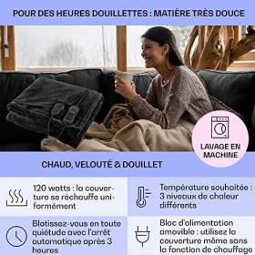 KLARSTEIN Couverture Chauffante 2 Places électrique XL 180x130 cm, Plaid Chauffant, Couette Lavable Machine 120W, 3 Températu