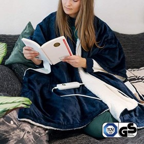 Navaris Poncho chauffant électrique - Plaid 180 x 130 cm avec arrêt automatique et 4 niveaux de réglage - Poncho ultra doux p