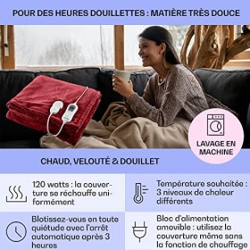 KLARSTEIN Couverture Chauffante 2 Places électrique XL 180x130 cm, Plaid Chauffant, Couette Lavable Machine 120W, 3 Températu