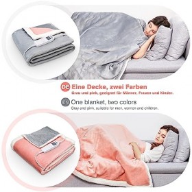 Yorbay Couverture Chauffant électrique avec 10 Niveaux de température - Lavable en Machine - 180 x 130 cm Gris et Rose 