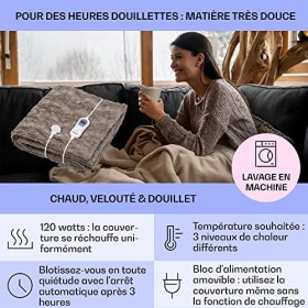 KLARSTEIN Couverture Chauffante 2 Places électrique XL 180x130 cm, Plaid Chauffant, Couette Lavable Machine 120W, 3 Températu