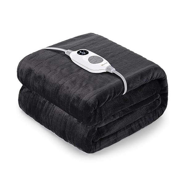 Warmrest Couverture Chauffant Électrique Flanelle 130x180 cm, 6 Niveaux De Température, 1-10 Heures Arrêt Automatique & Prote