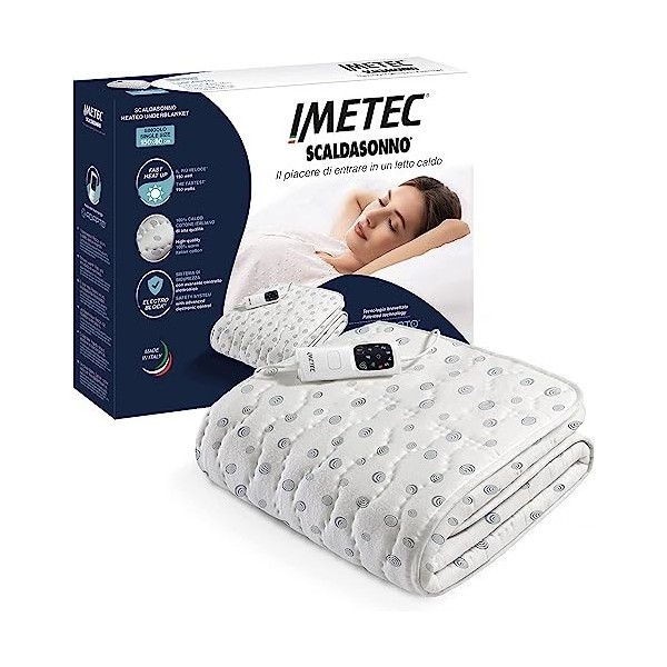 Imetec Surmatelas Chauffant 2 Places Adapto, 150x160 cm - 6 Températures, Tissu 100% Coton, Chauffage Rapide, Température Con