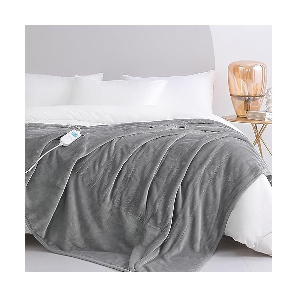 Coriwell Couverture chauffante avec arrêt automatique - 180 × 200 cm - Couverture chauffante électrique en flanelle - 10 nive