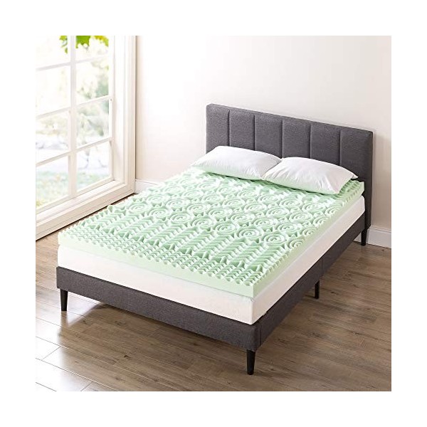 Best Price Mattress Surmatelas en Mousse à mémoire de Forme de 10,2 cm à 5 Zones avec Infusion de thé Vert apaisante, certifi