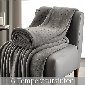 Couverture électrique avec arrêt automatique, 150 x 80 cm, minuterie de 6 heures, lavable à 30 °, 6 niveaux de température, t