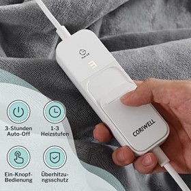 Coriwell Couverture chauffante électrique avec arrêt automatique - 130 x 180 cm - 3 niveaux de chauffage - Couverture chauffa