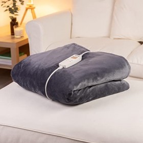 Minky Couvre-lit chauffant de luxe | Gris | Tissu polaire de luxe | Taille M | 180 x 135 cm | 10 réglages de chaleur | Faible