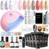 Modelones Kit Ongle Gel UV Complet 8 Couleurs 15 ml Polygel Extension pour Ongles avec 48W Lampe Manicure Vernis Semi Permane