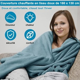 GINEKOO Couverture chauffante avec arrêt automatique,180×130 cm couverture chauffante électrique en flanelle, 10 niveaux de c