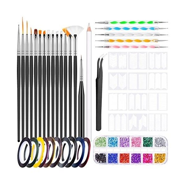 MELLIEX 45pcs Kit de Nail Art avec Pinceaux de Peinture dOngle, Stylo de Pointage dOngle, Paillettes, Feuille dOngle, Band