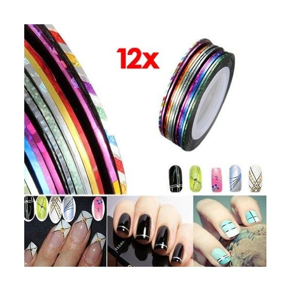 12pcs Sticker Fil Bandes Striping Tape Autocollant Manucure Ongle Nail Art Tips