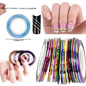 30 Couleurs Nail Art Décoration Stripes, PKOUVOO Nail Sticker Autocollant Fil Striping Tape Bande Manucure Rouleau à Ongles R