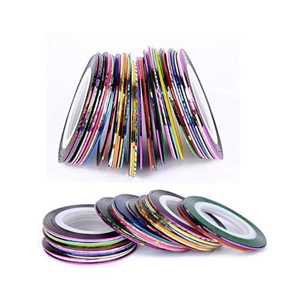 Ongle Nail Art Striping Tape,Yueser 60 Rolls Bandes de Ruban Adhésif Ongles Ruban à Rayures Nail Art pour Bricolage Nail Art,