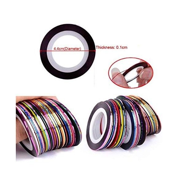 Ongle Nail Art Striping Tape,Yueser 60 Rolls Bandes de Ruban Adhésif Ongles Ruban à Rayures Nail Art pour Bricolage Nail Art,